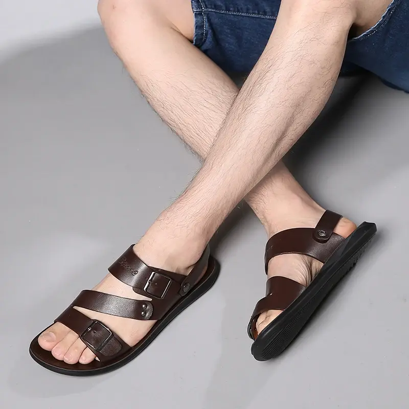 New Big Size 48 Casual Fashion Men Shoes Slip-On Leather Shoes Soft Non-slip Beach Summer Sandals Slippers Flats Flip Flop