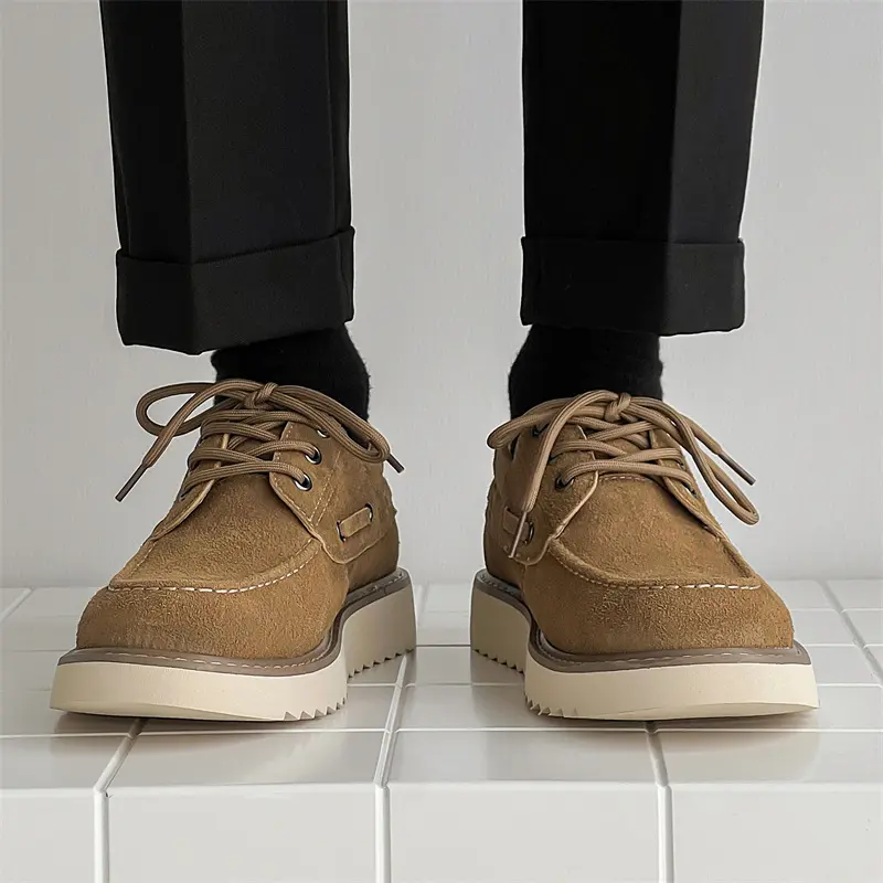 Fashion Vintage British Men Cow Suede Leather Shoes Autumn Spring Luxury Designer Shoe Sneakers Men Breathable Height Increasing