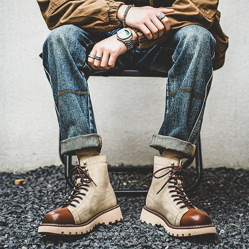 Handmade Autumn Winter New British Business Men Casual Leather Shoes Dress Cow Suede Ankle Boots Tooling Outdoor Desert Boots