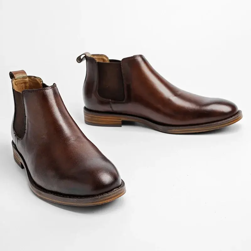 Fashion Casual Men Shoes High Quality Cow Leather Dress Ankle Boots Handmade Vintage British Work Business Chelsea Boots Slip-On