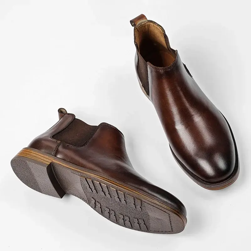 Fashion Casual Men Shoes High Quality Cow Leather Dress Ankle Boots Handmade Vintage British Work Business Chelsea Boots Slip-On