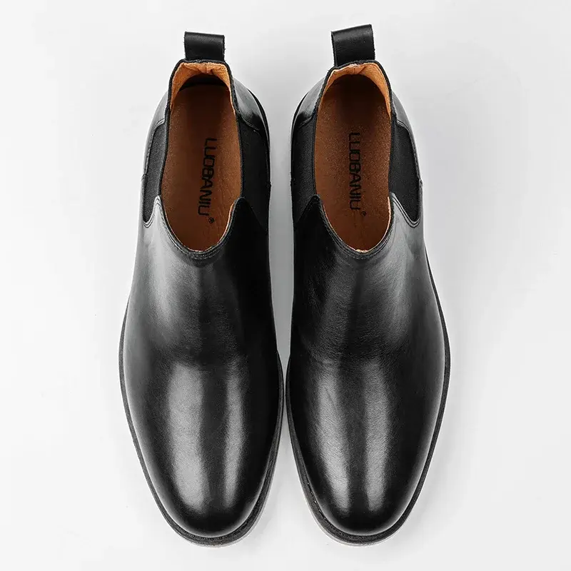 Fashion Casual Men Shoes High Quality Cow Leather Dress Ankle Boots Handmade Vintage British Work Business Chelsea Boots Slip-On