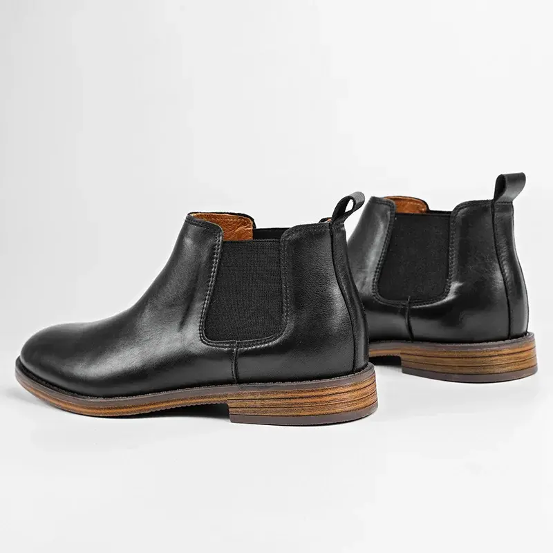 Fashion Casual Men Shoes High Quality Cow Leather Dress Ankle Boots Handmade Vintage British Work Business Chelsea Boots Slip-On