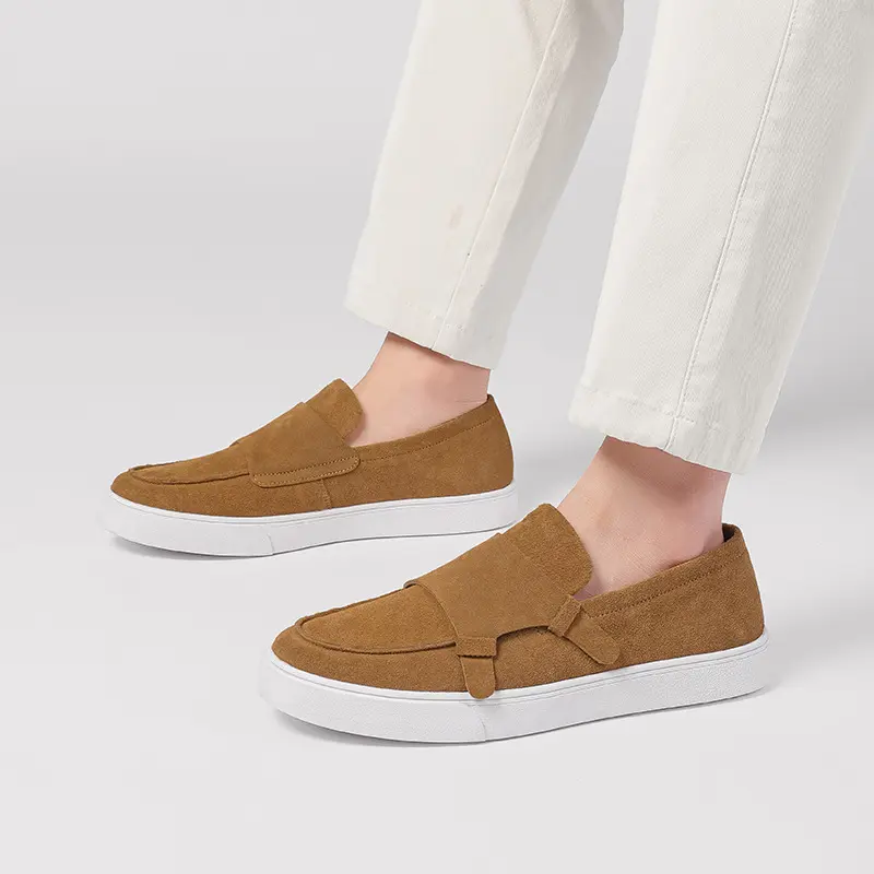 New Vintage Casual Luxury Men Cow Suede Leather Shoes Flats Spring Autumn Business Work  Sneakers Breathable Loafers Men