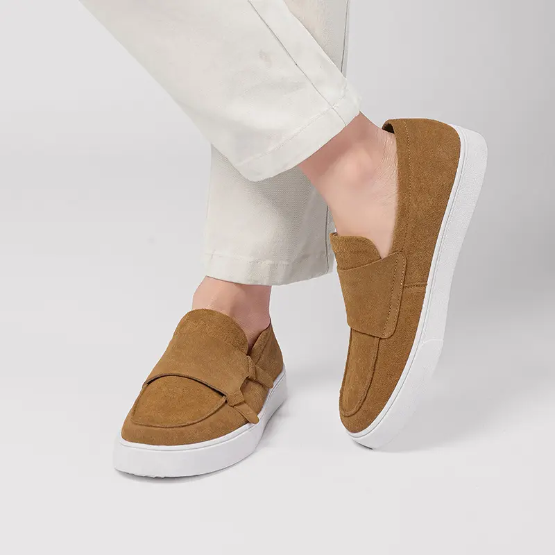 New Vintage Casual Luxury Men Cow Suede Leather Shoes Flats Spring Autumn Business Work  Sneakers Breathable Loafers Men