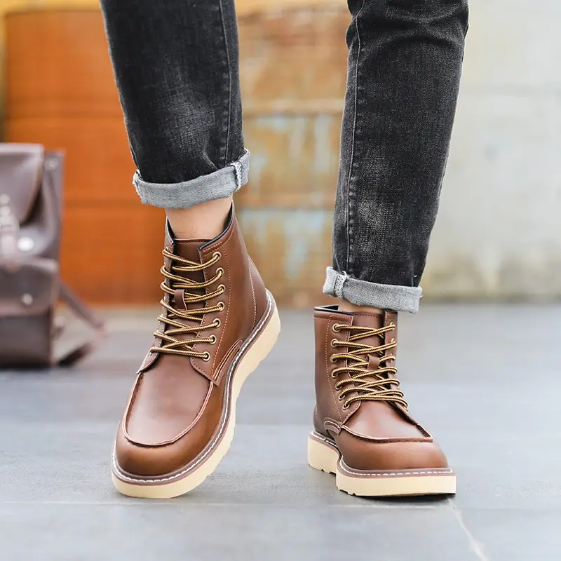 New Handmade Men Vintage British Ankle Boots Autumn Winter Outdoor Work Tooling Cow Leather Shoes 875 Work Motorcycle Boots