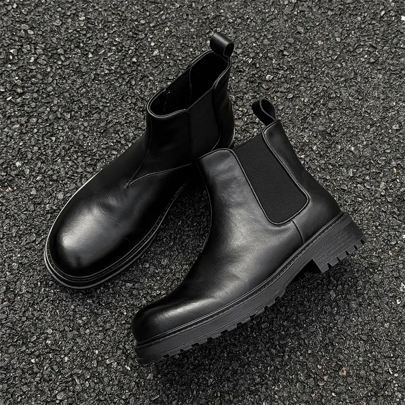 New Black High Quality Men Vintage British Leather Shoes Outdoor Dress Tooling Ankle Boots Business Chelsea Boots Men Boots