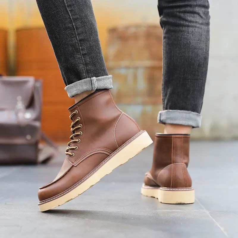 New Handmade Men Vintage British Ankle Boots Autumn Winter Outdoor Work Tooling Cow Leather Shoes 875 Work Motorcycle Boots