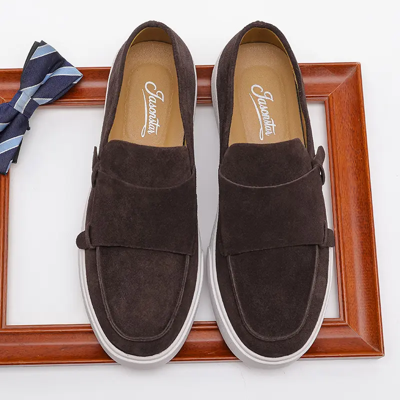 New Vintage Casual Luxury Men Cow Suede Leather Shoes Flats Spring Autumn Business Work  Sneakers Breathable Loafers Men