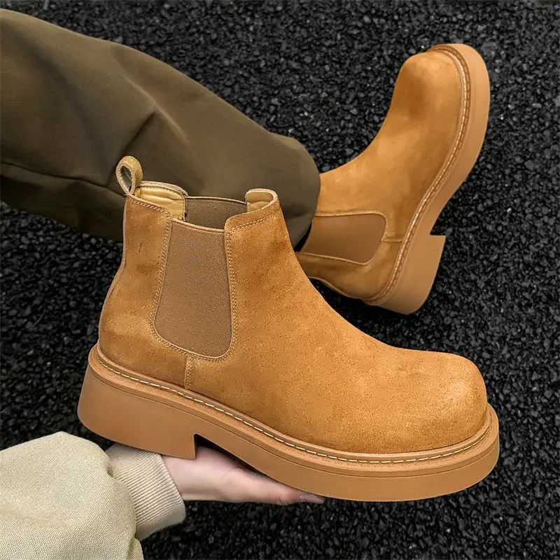 2025 New Luxury Handmade Men Tooling Ankle Boots Autumn Winter Dress Cow Suede Leather Shoes Platform Boots Chelsea Boots