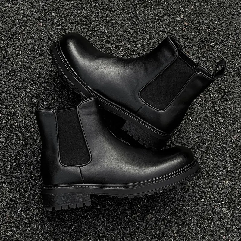 New Black High Quality Men Vintage British Leather Shoes Outdoor Dress Tooling Ankle Boots Business Chelsea Boots Men Boots