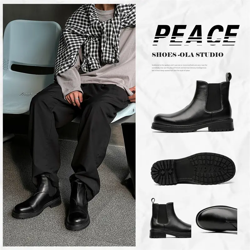 New Black High Quality Men Vintage British Leather Shoes Outdoor Dress Tooling Ankle Boots Business Chelsea Boots Men Boots