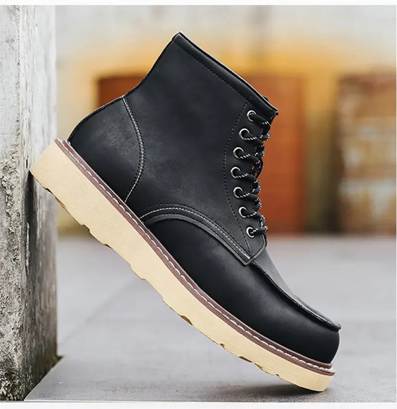 New Handmade Men Vintage British Ankle Boots Autumn Winter Outdoor Work Tooling Cow Leather Shoes 875 Work Motorcycle Boots