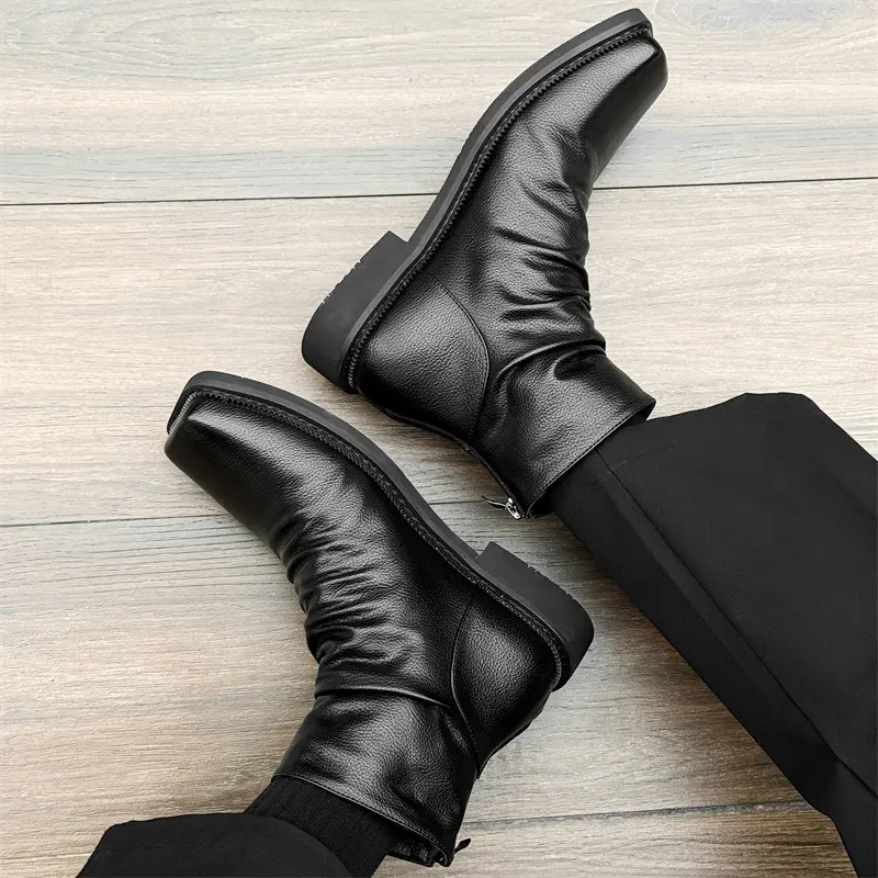 New Fashion Autumn Winter Vintage British Men Ankle Boots  Shoes for Men Fold Designer Military Boots Black Outdoor Men Boots