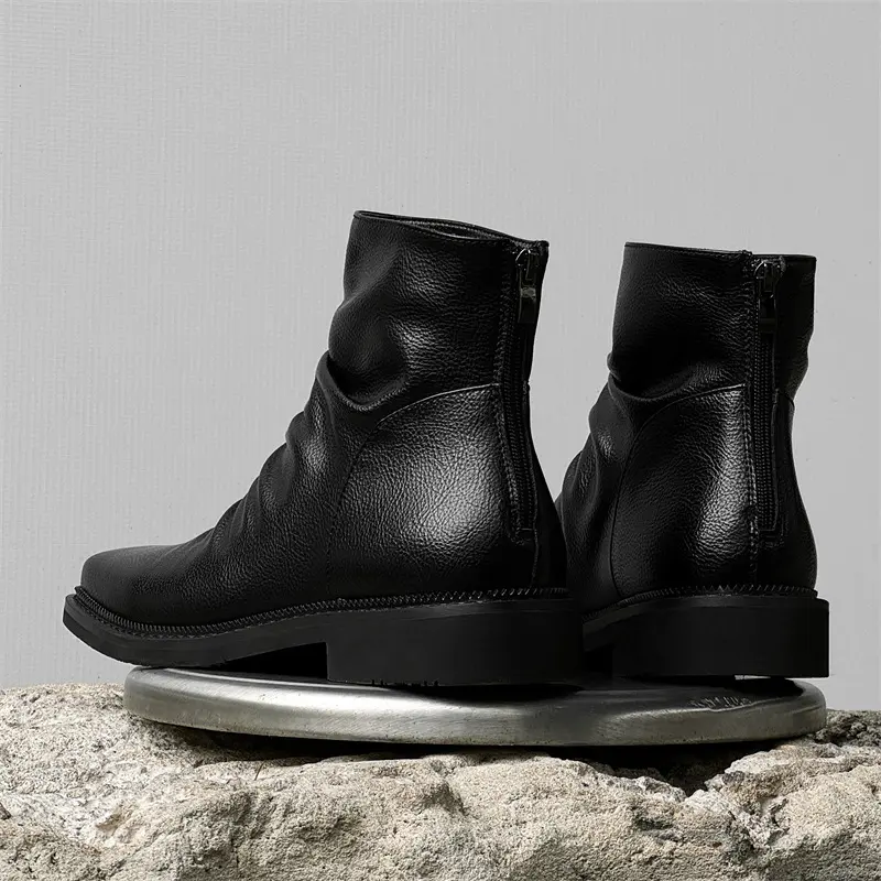 New Fashion Autumn Winter Vintage British Men Ankle Boots  Shoes for Men Fold Designer Military Boots Black Outdoor Men Boots