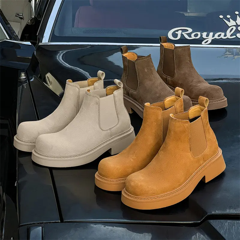 2025 New Luxury Handmade Men Tooling Ankle Boots Autumn Winter Dress Cow Suede Leather Shoes Platform Boots Chelsea Boots