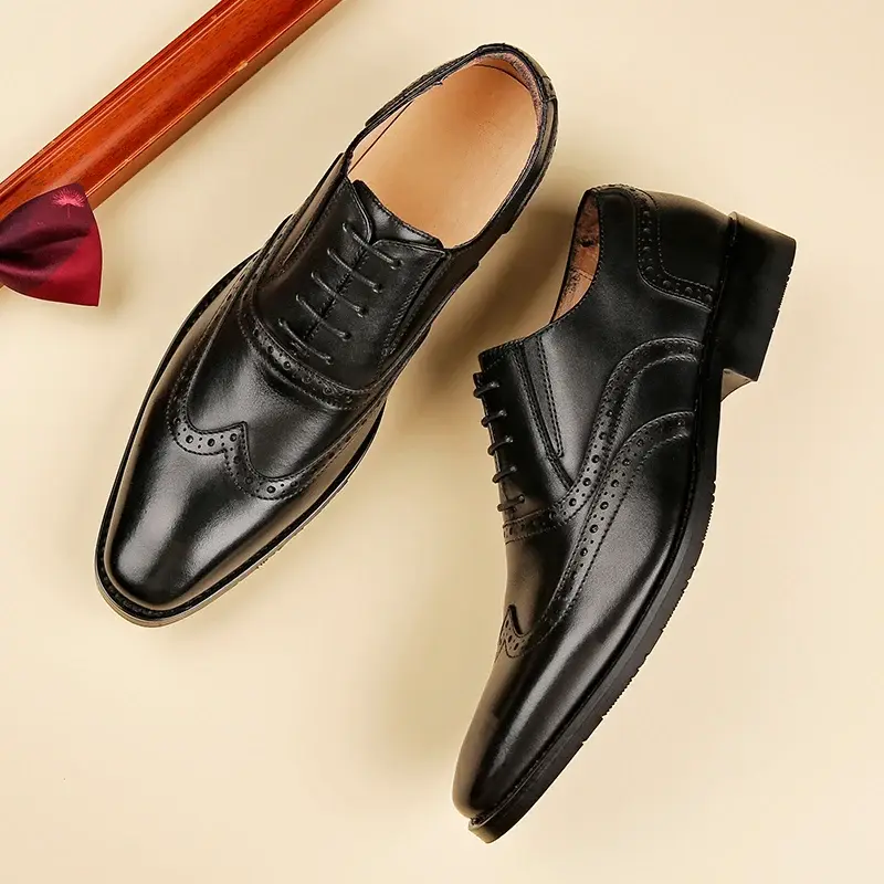 New Handmade Vintage British Men Casual Shoes Cow Leather Formal Dress Loafers Office Business Wedding Brogue Shoes Designer