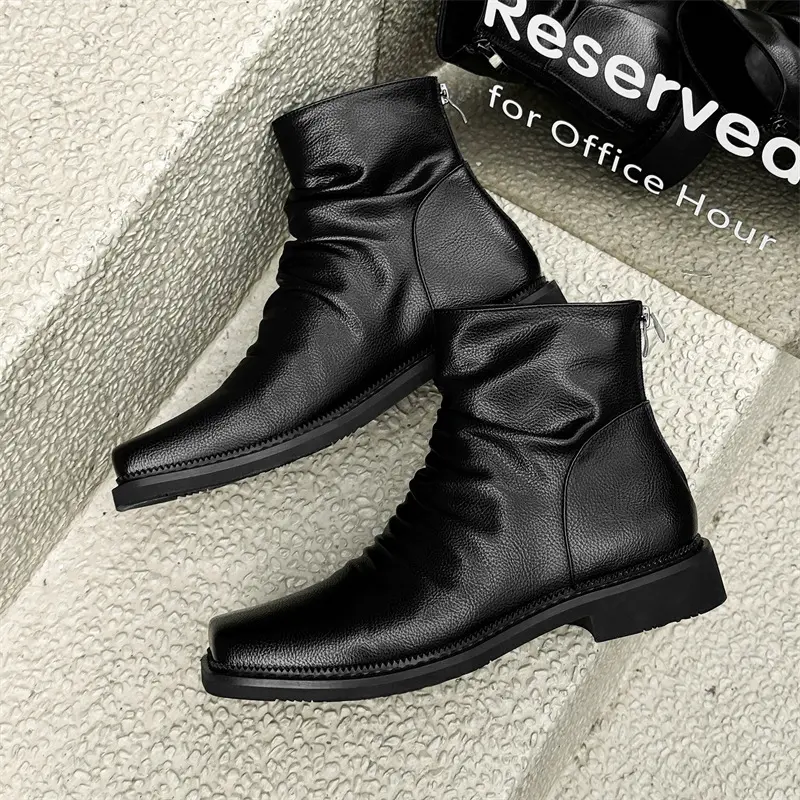 New Fashion Autumn Winter Vintage British Men Ankle Boots  Shoes for Men Fold Designer Military Boots Black Outdoor Men Boots