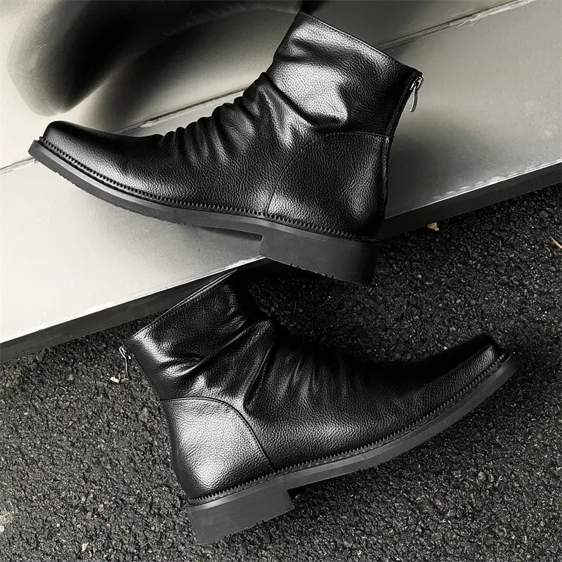 New Fashion Autumn Winter Vintage British Men Ankle Boots  Shoes for Men Fold Designer Military Boots Black Outdoor Men Boots
