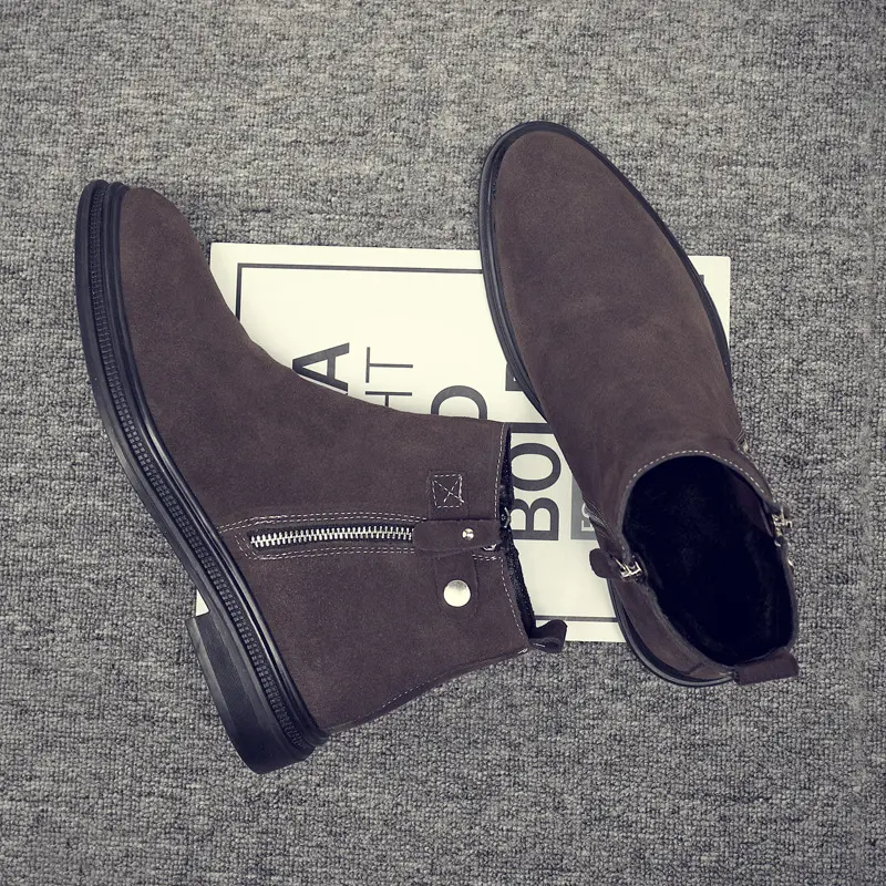 New Autumn Real Leather Cow Suede Men Ankle Boots Zipper Tooling Shoes High Quality Business Work Military Boots Chelsea Boots