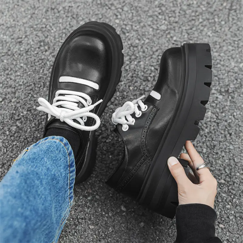 New Breathable Height Increasing Men Black Leather Shoes Vintage British Luxury Designer Shoes Men Loafers Shoes Zapatos