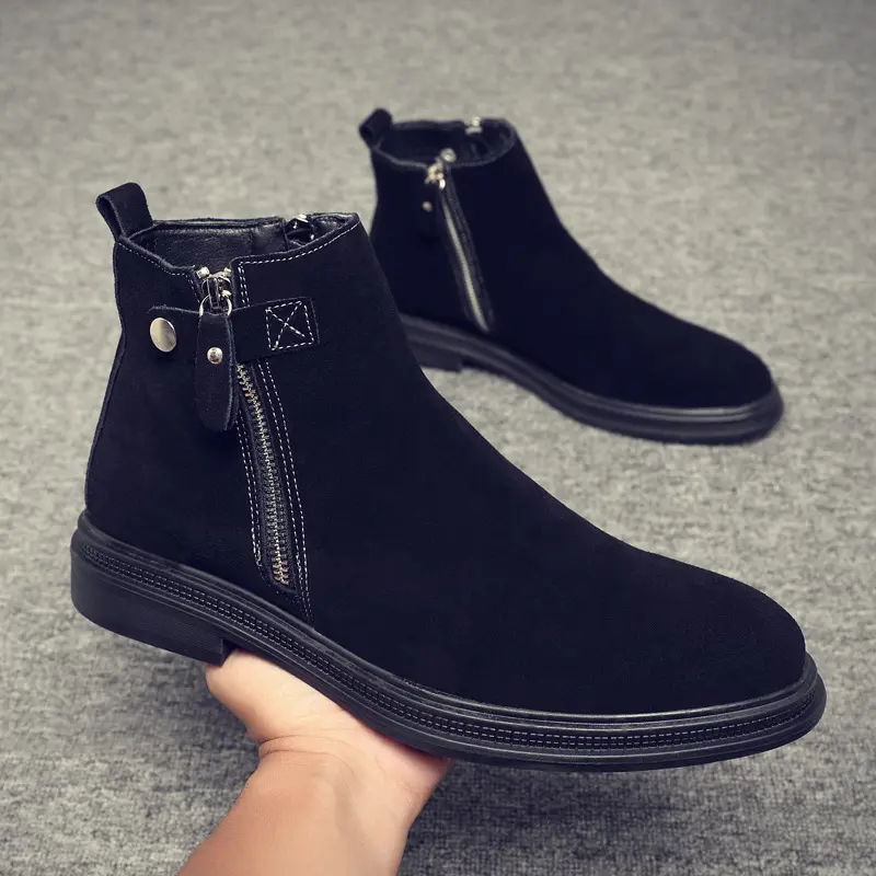 New Autumn Real Leather Cow Suede Men Ankle Boots Zipper Tooling Shoes High Quality Business Work Military Boots Chelsea Boots