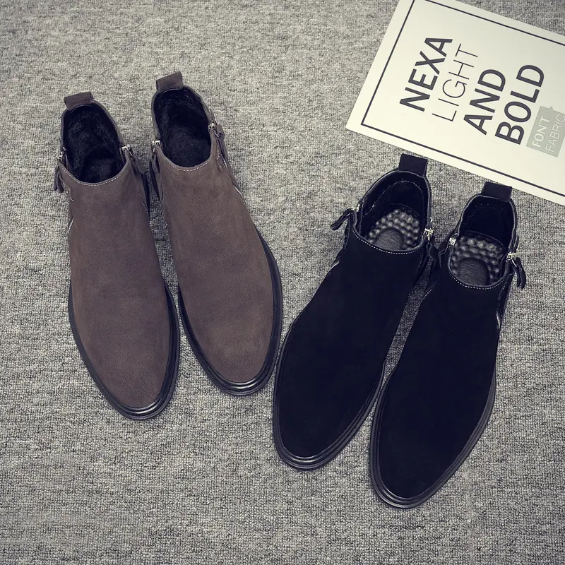 New Autumn Real Leather Cow Suede Men Ankle Boots Zipper Tooling Shoes High Quality Business Work Military Boots Chelsea Boots