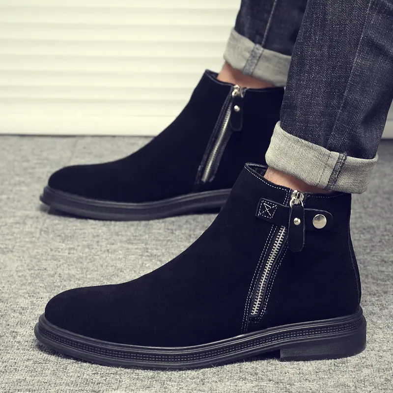 New Autumn Real Leather Cow Suede Men Ankle Boots Zipper Tooling Shoes High Quality Business Work Military Boots Chelsea Boots