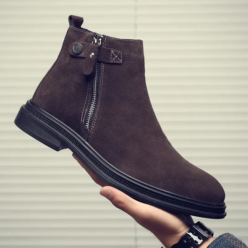 New Autumn Real Leather Cow Suede Men Ankle Boots Zipper Tooling Shoes High Quality Business Work Military Boots Chelsea Boots