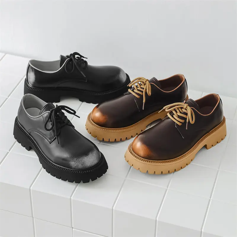 Autumn New Fashion Casual Men Leather Shoes Vintage British Breathable Height Increasing Business Loafers Luxury Designer Shoes