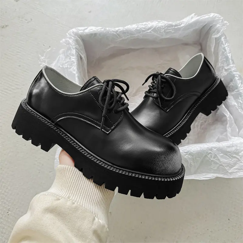 Autumn New Fashion Casual Men Leather Shoes Vintage British Breathable Height Increasing Business Loafers Luxury Designer Shoes