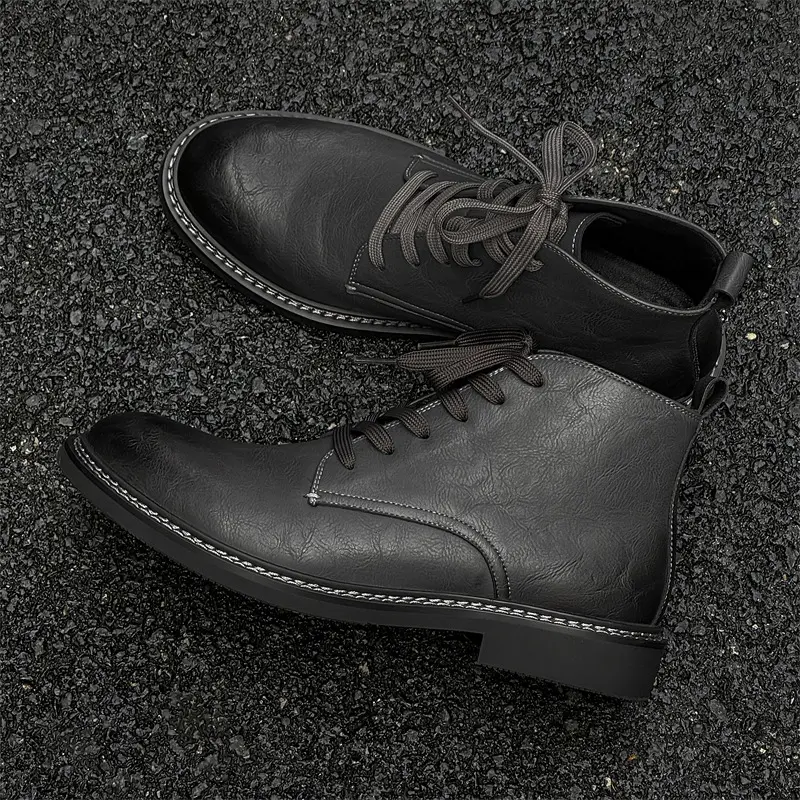 New Handmade Black Vintage British Men Leather Shoes Tooling Ankle Boots Outdoor Business Ankle Boots Chelsea Boots Autumn