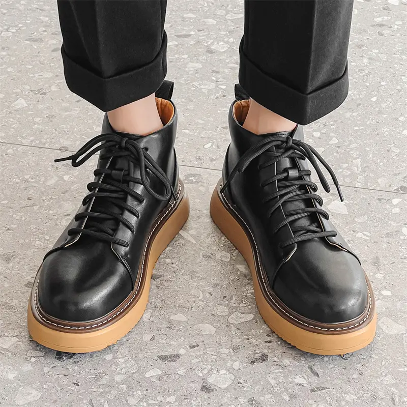 2024 Spring Autumn Vintage Luxury Men Boots Real Leather Dress Shoes Tooling Ankle Boots Outdoor Work Casual Platform Boots