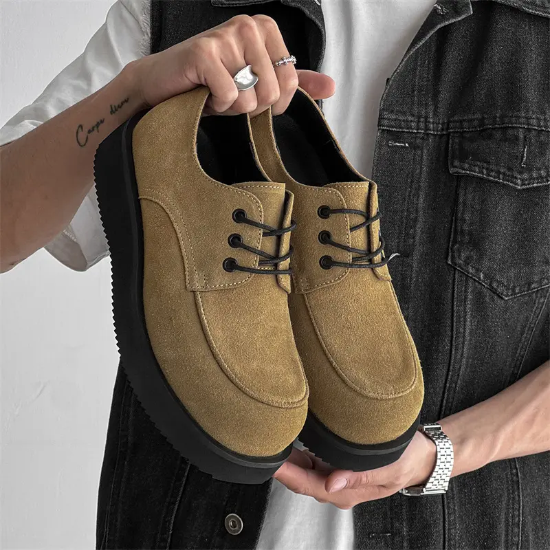 Business Wedding Men Casual Leather Shoes Cow Suede Spring Summer Desert Tooling Ankle Boots Vintage British Height Increasing