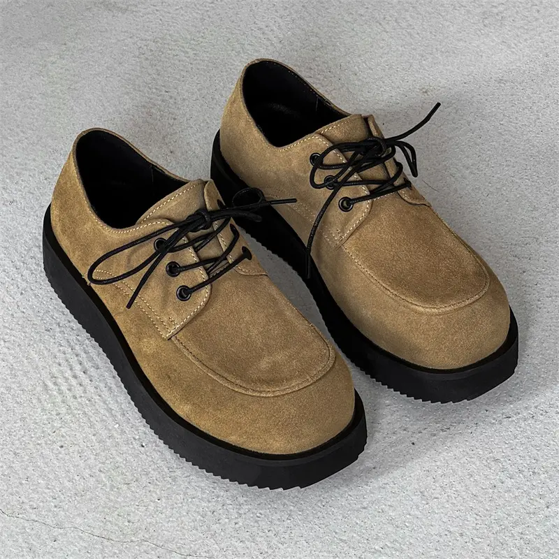 Business Wedding Men Casual Leather Shoes Cow Suede Spring Summer Desert Tooling Ankle Boots Vintage British Height Increasing