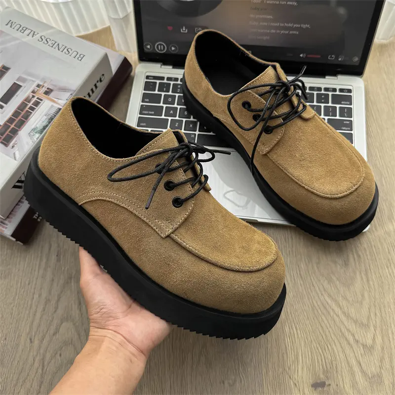Business Wedding Men Casual Leather Shoes Cow Suede Spring Summer Desert Tooling Ankle Boots Vintage British Height Increasing