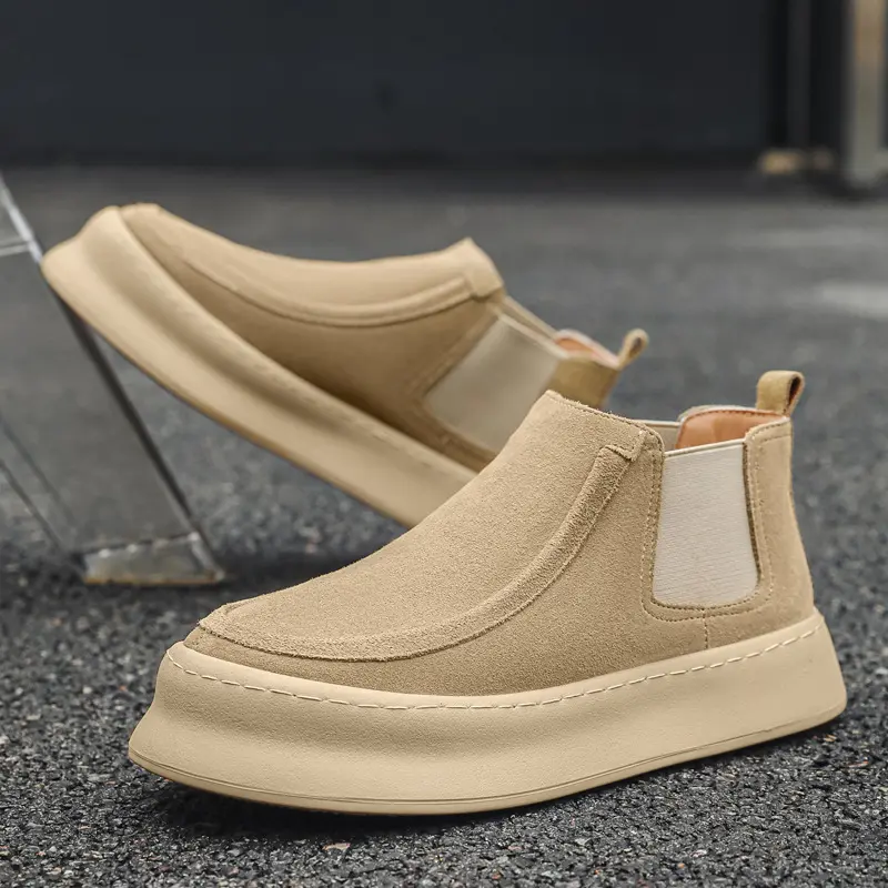 New Summer Autumn Designer Shoes Men Cow Suede Handmade Loafers Breathable Height Increasing Ankle Boots British Vintage Boots