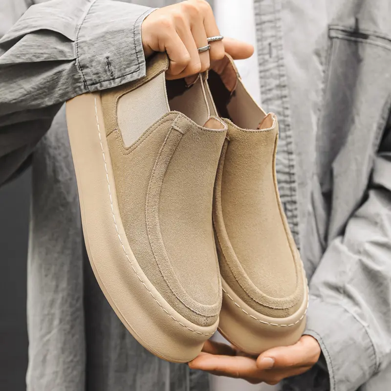 New Summer Autumn Designer Shoes Men Cow Suede Handmade Loafers Breathable Height Increasing Ankle Boots British Vintage Boots