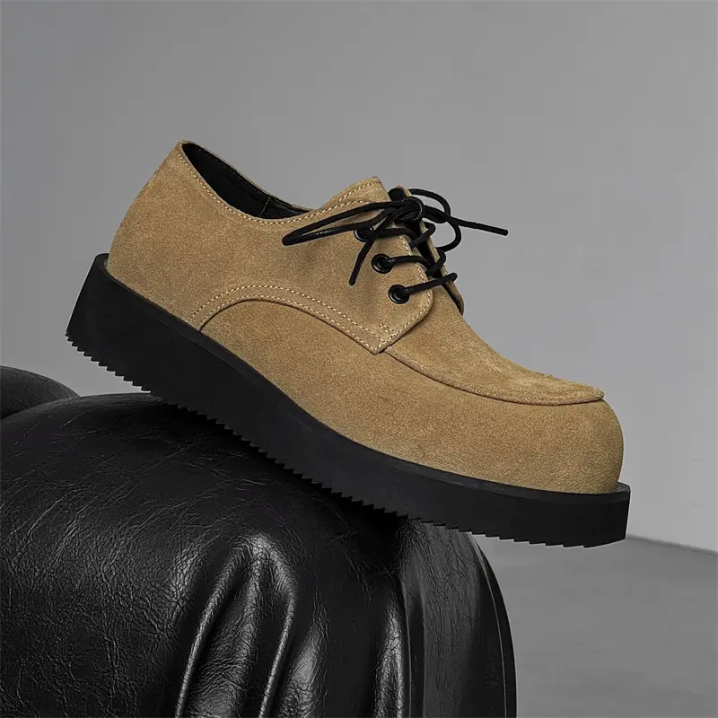 Business Wedding Men Casual Leather Shoes Cow Suede Spring Summer Desert Tooling Ankle Boots Vintage British Height Increasing
