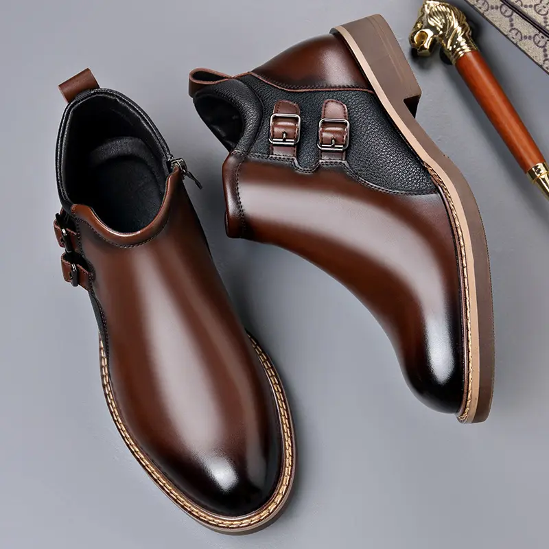 Handmade Men Autumn Winter New Ankle Boots Vintage British Leather Shoes Tooling Outdoor Chelsea Boots Platform Boots Business