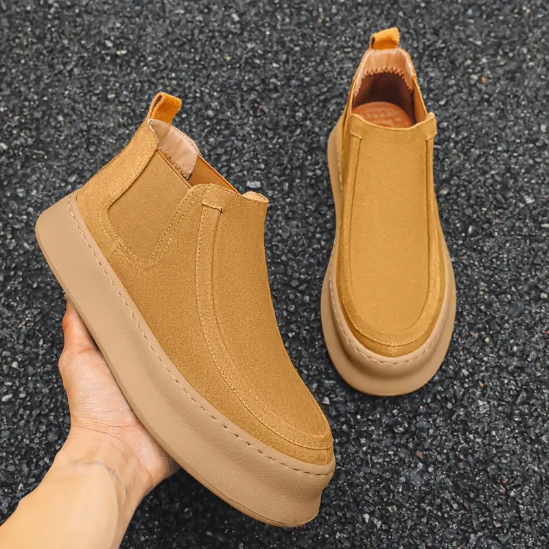 New Summer Autumn Designer Shoes Men Cow Suede Handmade Loafers Breathable Height Increasing Ankle Boots British Vintage Boots