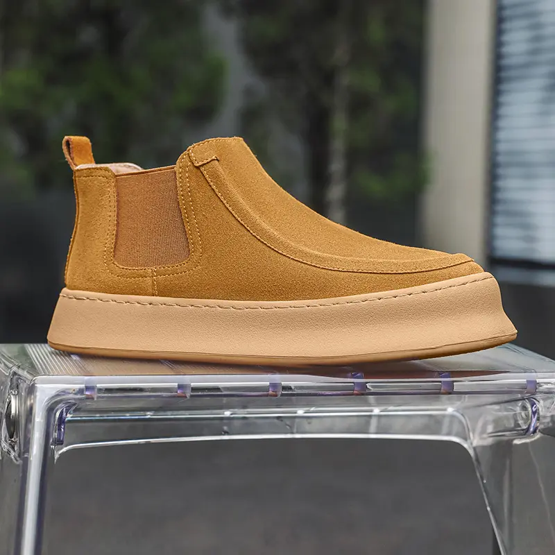 New Summer Autumn Designer Shoes Men Cow Suede Handmade Loafers Breathable Height Increasing Ankle Boots British Vintage Boots