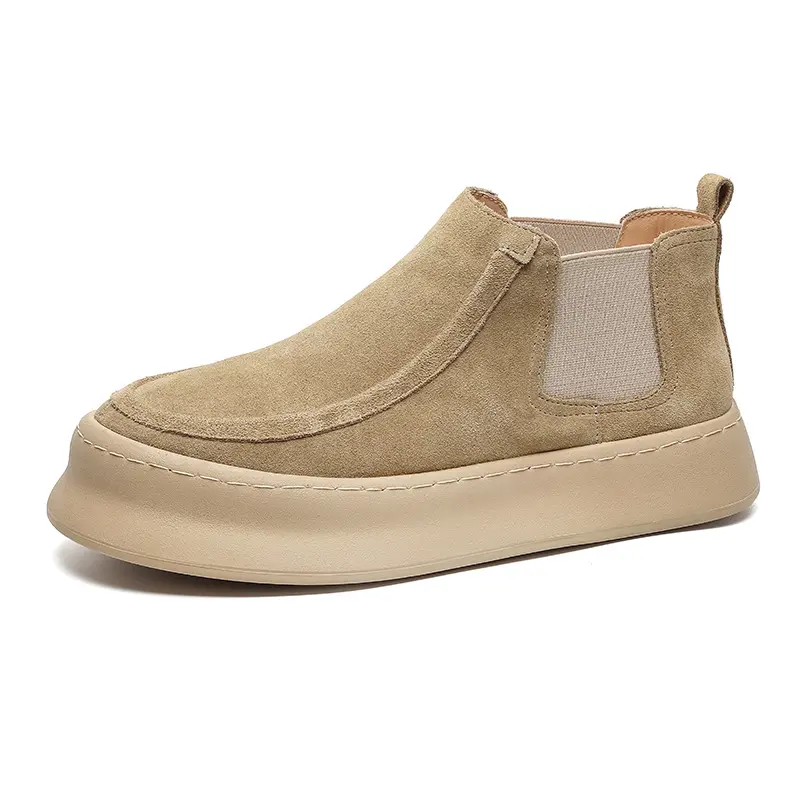 New Summer Autumn Designer Shoes Men Cow Suede Handmade Loafers Breathable Height Increasing Ankle Boots British Vintage Boots
