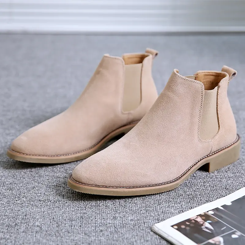 Spring Autumn Fashion British Men Casual Cow Suede Leather Shoes Ankle Boots Luxury Outdoor Work Tooling Chelsea Boots Big Size