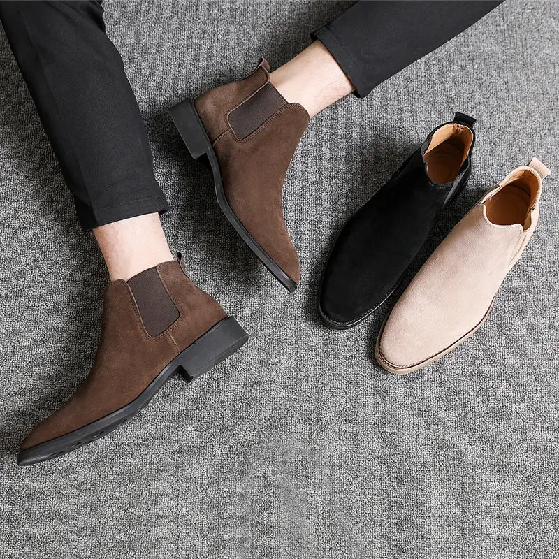 Spring Autumn Fashion British Men Casual Cow Suede Leather Shoes Ankle Boots Luxury Outdoor Work Tooling Chelsea Boots Big Size