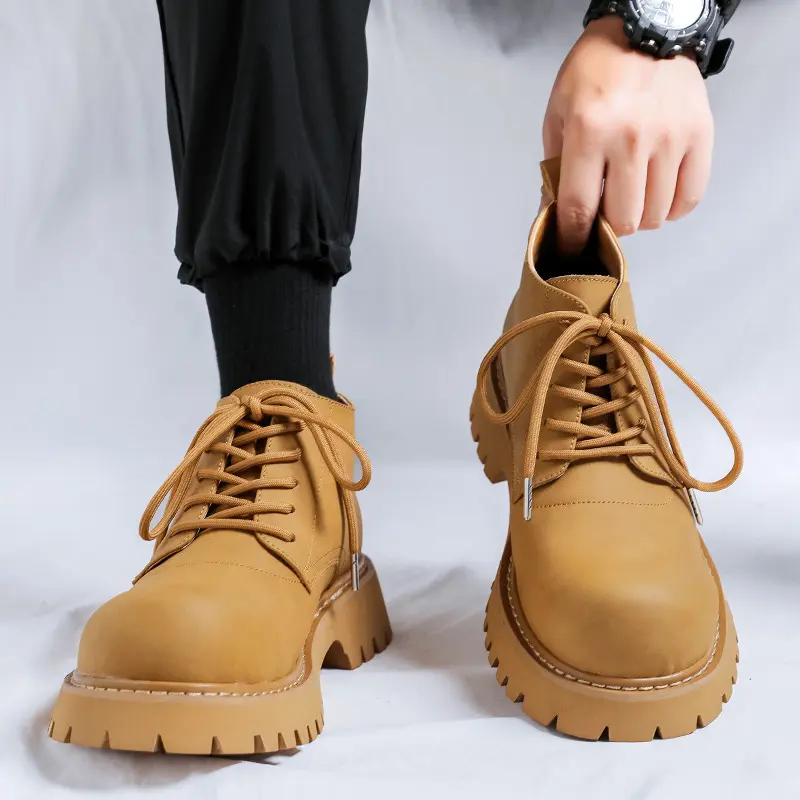 Luxury Fashion Men Ankle Boots Vintage British Handmade Leather Shoes Dress Tooling Outdoor Boots Autumn Winter Platform Boots