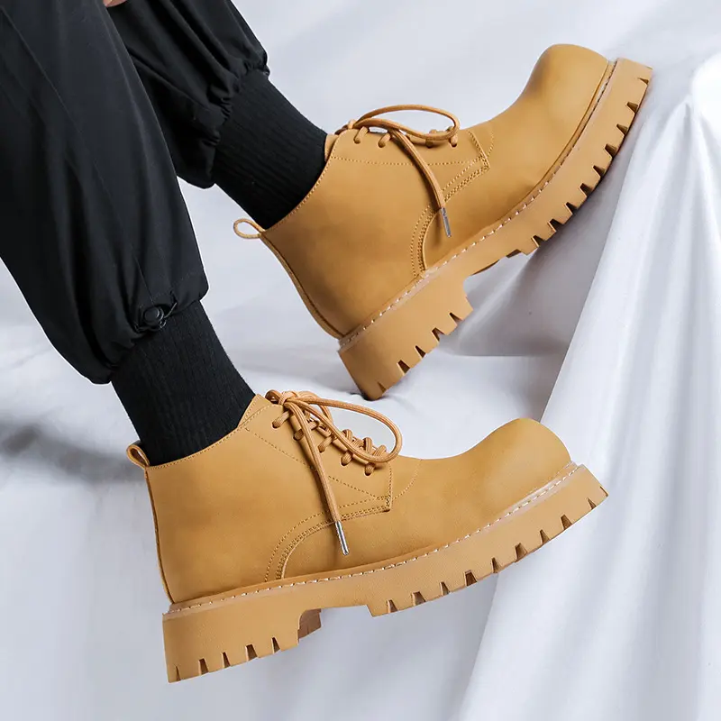 Luxury Fashion Men Ankle Boots Vintage British Handmade Leather Shoes Dress Tooling Outdoor Boots Autumn Winter Platform Boots