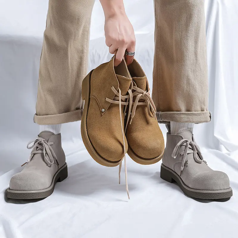 New Vintage British Spring Autumn Men Ankel Boots Cow Suede Leather Shoes Outdoor Tooling Desert Boots Casual Chelsea Shoes