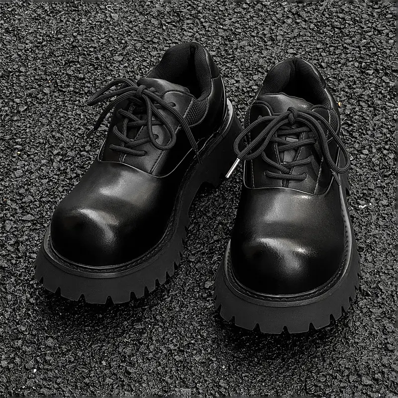 New Luxury  Designer Shoes Black Dress Men Leather Shoes Breathable Height Increasing Loafers Vintage British Autumn Spring