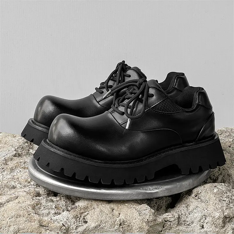 New Luxury  Designer Shoes Black Dress Men Leather Shoes Breathable Height Increasing Loafers Vintage British Autumn Spring